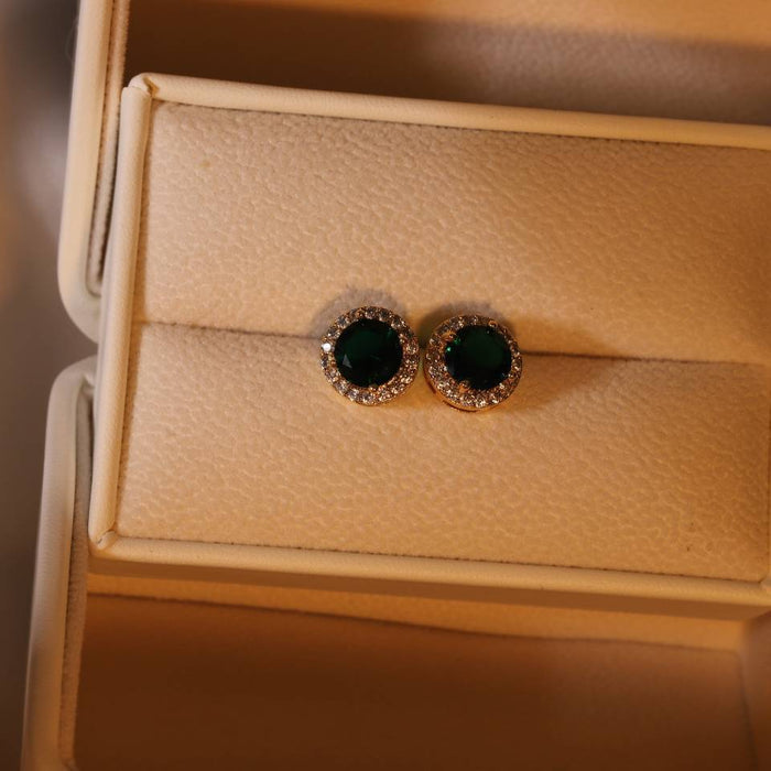 Wholesale Necklace Stainless Steel Emerald Zircon Earrings Set JDC-NE-MingYuan004