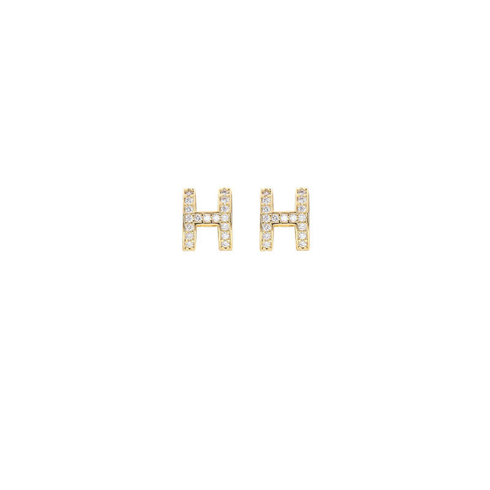 Wholesale earrings alloy full diamond H letter （F）MOQ≥2 JDC-ES-hanyi003