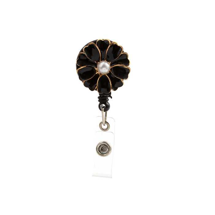 Wholesale Black Personality ID Buckle Pearl Flower Retractable Keychain MOQ≥2 JDC-KC-YZW005