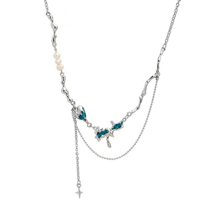 Wholesale Necklace Titanium Steel Blue Starry Pleated Chain JDC-NE-GM008