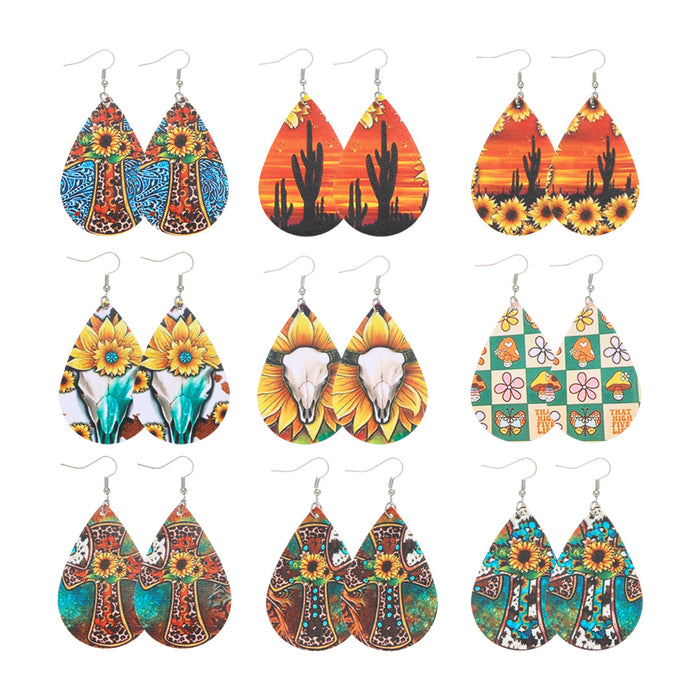 Wholesale wooden earrings multi color drop leather MOQ≥12 JDC-ES-dih004