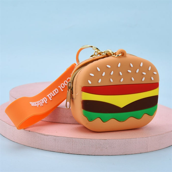 Wholesale Keychains For Backpacks Hamburger Coin Purse Soft Rubber Keychain JDC-KC-YPin022