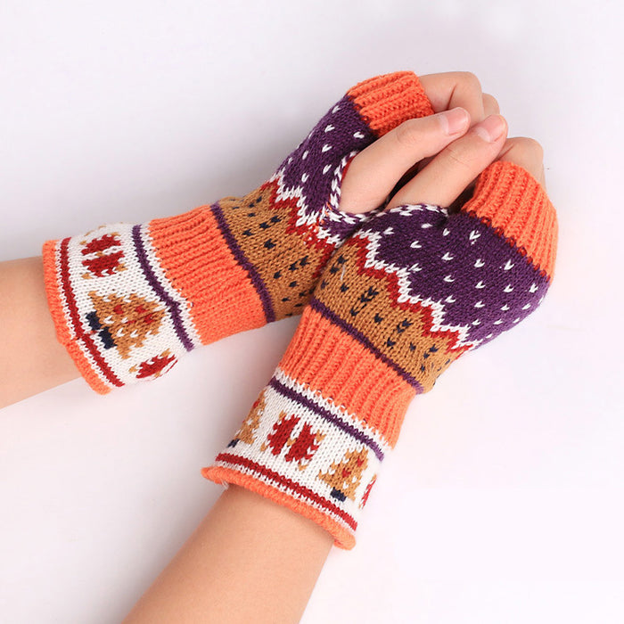 Wholesale Gloves Christmas Tree Thickened Wool Fingerless Fingerless Knitting MOQ2≥2 JDC-GS-XQ002