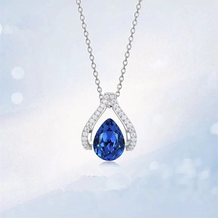 Wholesale Classic Sapphire Blue Drop Pear Necklace MOQ≥2 JDC-NE-CaoS032