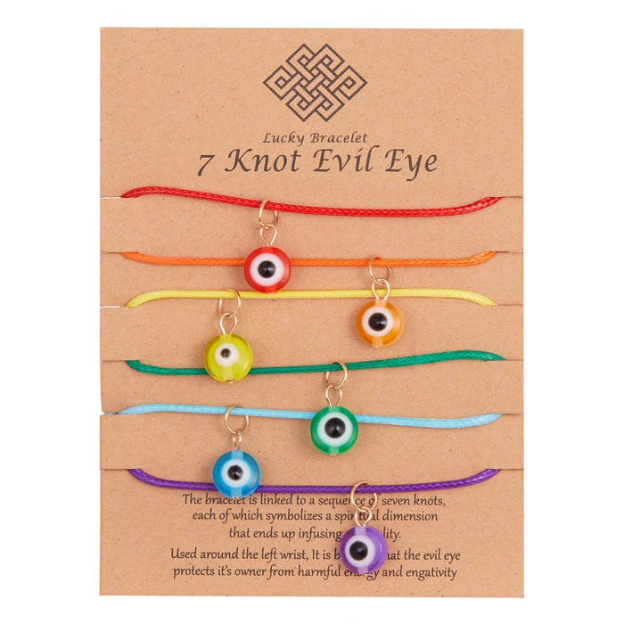 Wholesale New Blue Eyes Rainbow Color Rice Bead Bracelet 2 Braided Adjustable JDC-BT-YingH011