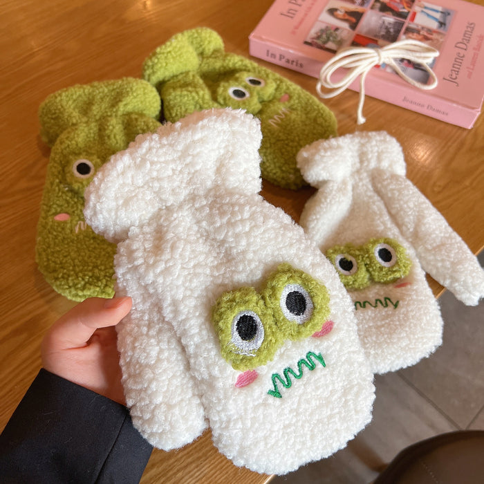Wholesale Gloves Polyester Cute Green Cartoon Frog Keep Warm Plush MOQ≥2 JDC-GS-JingZ010