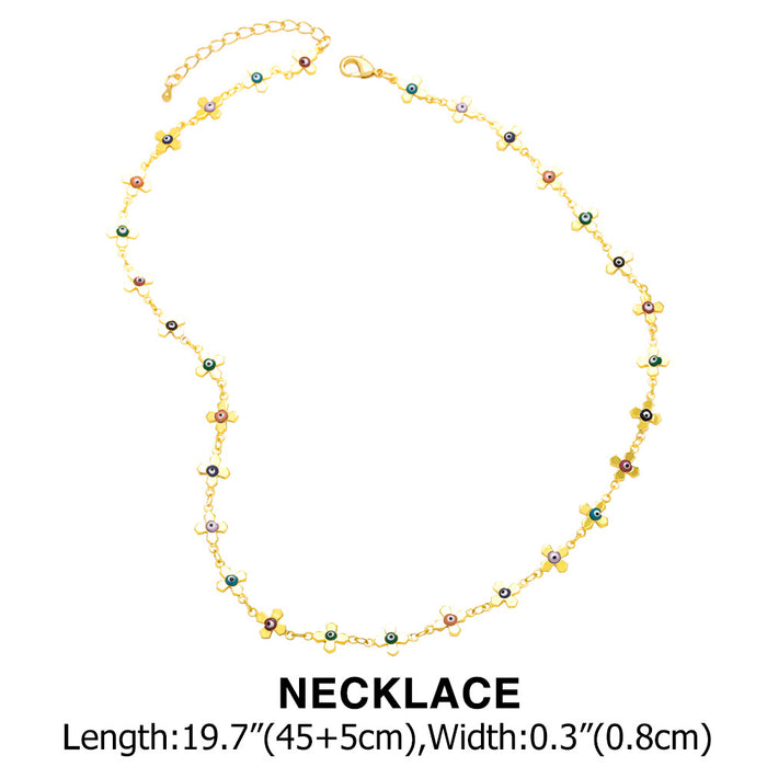 Wholesale Bracelet Copper Color Drop Oil Devil's Eye Flower Necklace Set JDC-BT-AS165