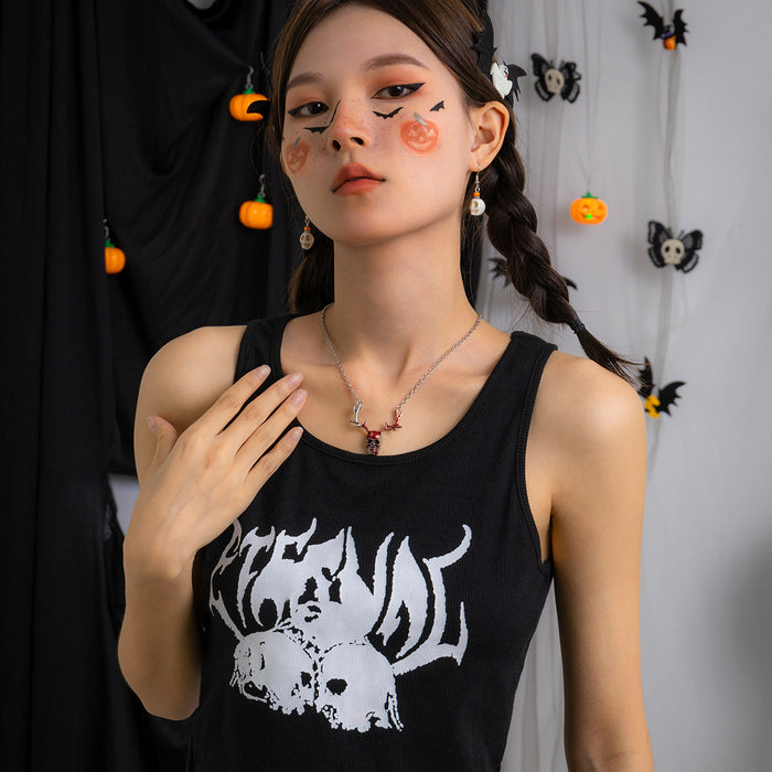 Wholesale Necklace Alloy Halloween Antlers Skull MOQ≥2 JDC-NE-KunJ169