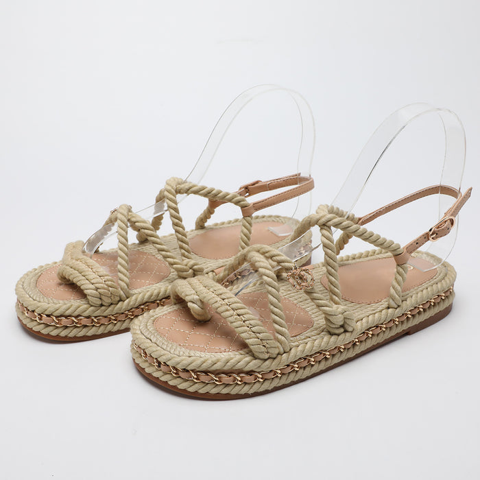 Sandalias de paja hechas a mano de cáñamo al por mayor sandalias de playa de fondo grueso JDC-SD-FANG001