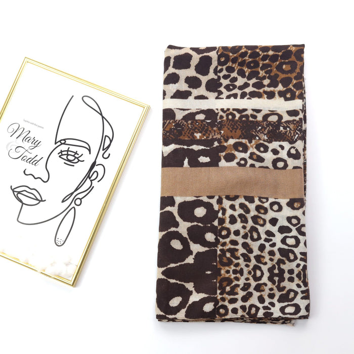 Wholesale Scarf Polyester Cotton Leopard Colorblock Print Shawl JDC-SF-XJY001