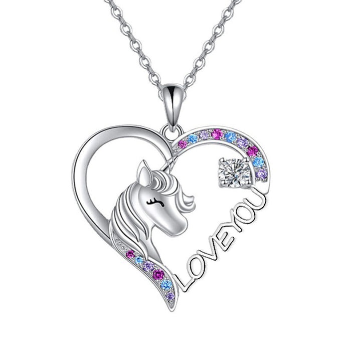 Wholesale Cartoon Rainbow Horse Alloy Necklace MOQ≥2 JDC-NE-JYS009