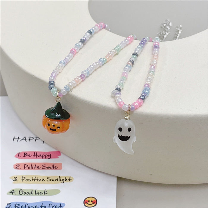 Wholesale Necklace Resin Halloween Cute Little Ghost Colorful Beads JDC-NE-Wenhua002