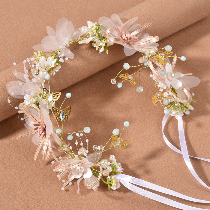Wholesale Headband Fabric Super Fairy Flower Wreath Wedding Bride JDC-HD-GSML004