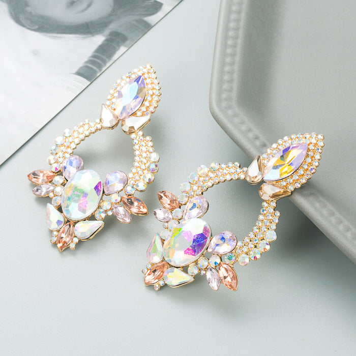 Wholesale Exaggerated Alloy Diamond Glass Diamond Flower Earrings JDC-ES-hemin035