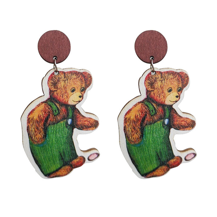 Wholesale Earring Wooden Cute Bear Brown Bear 2 Pairs JDC-ES-HeYi043