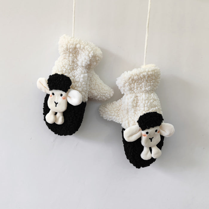 Wholesale Gloves Polyester Cute Cartoon Lamb Warm Plush MOQ≥2 JDC-GS-JingZ013