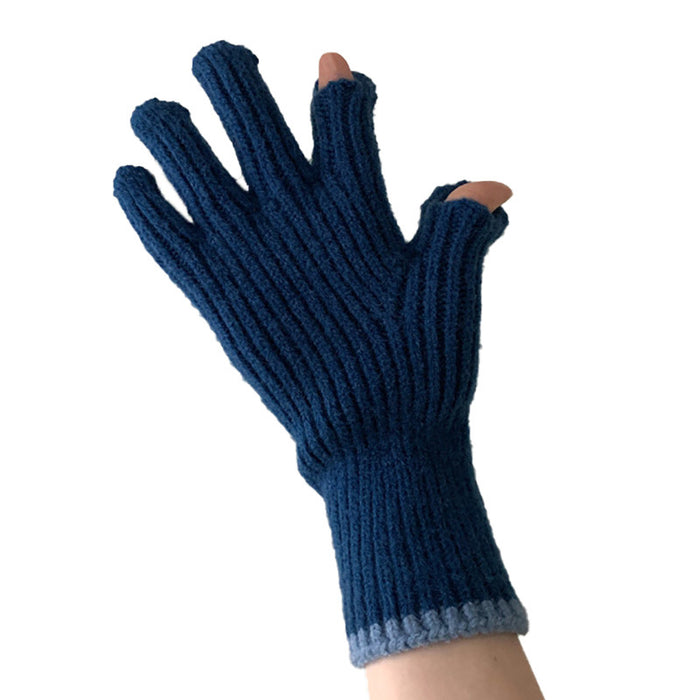Wholesale Gloves Imitation Wool Thick Velvet Cycling Knit Show Half Finger Touch Screen JDC-GS-YanD003