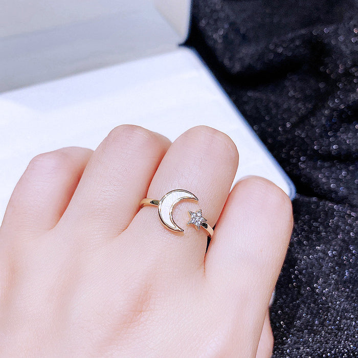 Wholesale copper open ring natural shell zircon star moon JDC-RS-MIGGA002
