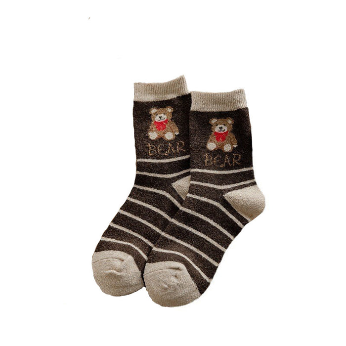 Wholesale Socks Wool Medium Tube Warm Thick Cartoon Striped Bear JDC-SK-ChangShen003