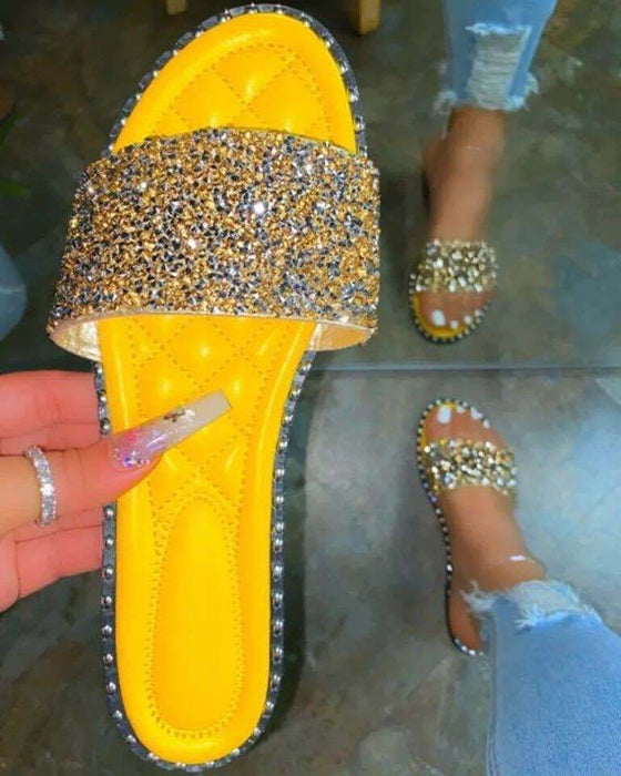 Wholesale large size cool shoes summer one word rhinestone sandals fashion women's shoes JDC-SD-ZuiM006