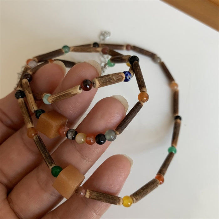 Wholesale Necklace Wooden Retro Coffee color jewelry MOQ≥2 JDC-NE-CaiX002