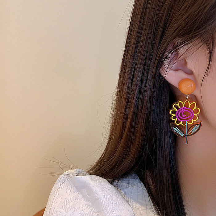 Jewelry WholesaleWholesale color acrylic sheet vintage geometric flower earrings MOQ≥2 JDC-ES-XiaY005 Earrings 夏樱 %variant_option1% %variant_option2% %variant_option3%  Factory Price JoyasDeChina Joyas De China