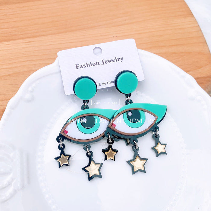 Wholesale acrylic eye earrings exaggerated mirror tassel star JDC-ES-MOSHU007