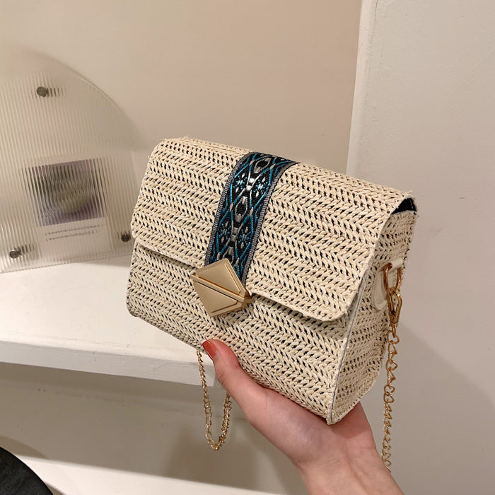 Jewelry WholesaleWholesale one-shoulder straw woven chain small square beach bag JDC-BB-Hengshu003 Beach Bag 横竖 %variant_option1% %variant_option2% %variant_option3%  Factory Price JoyasDeChina Joyas De China