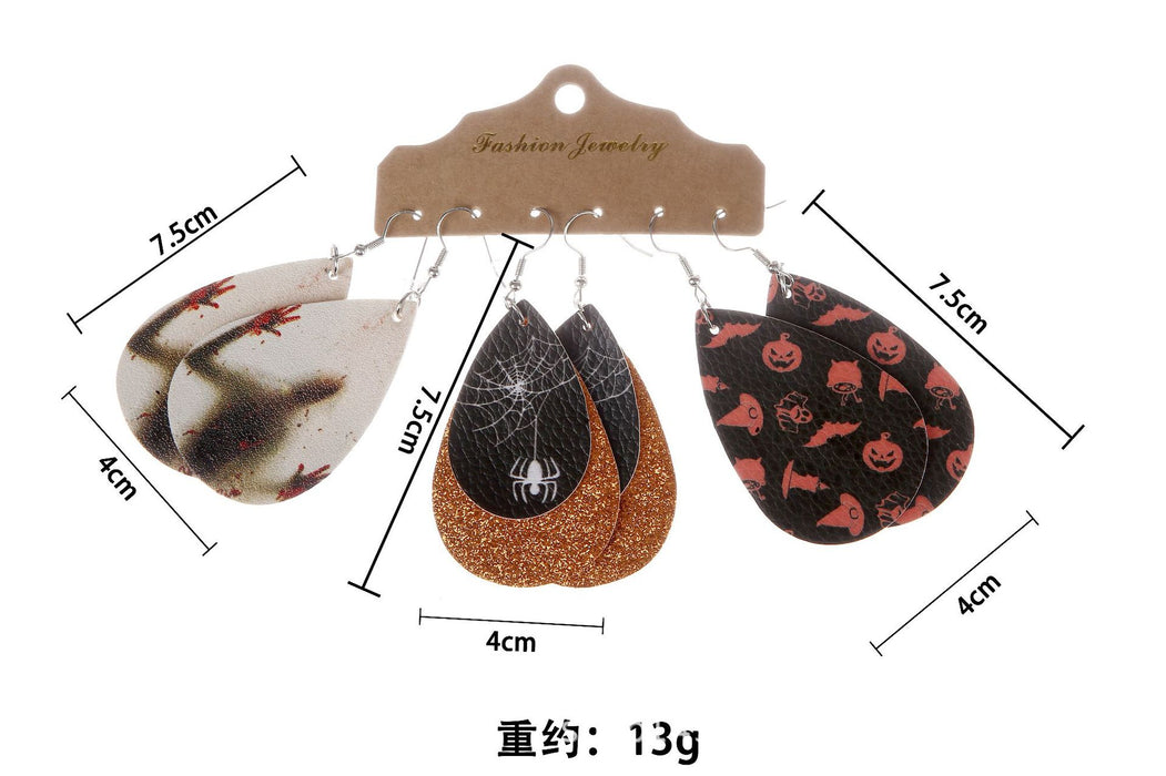 Wholesale Earring Leather Halloween Pumpkin Ghost 3 Pairs Set MOQ≥2 JDC-ES-CCP005