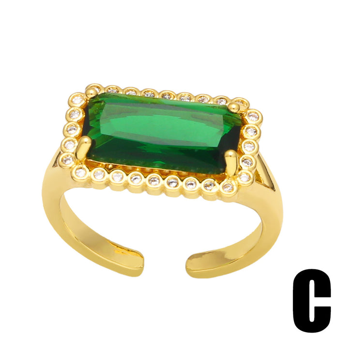 Wholesale Ring Copper Plated 18K Gold Zircon Emerald Snake Adjustable JDC-PREMAS-RS-017