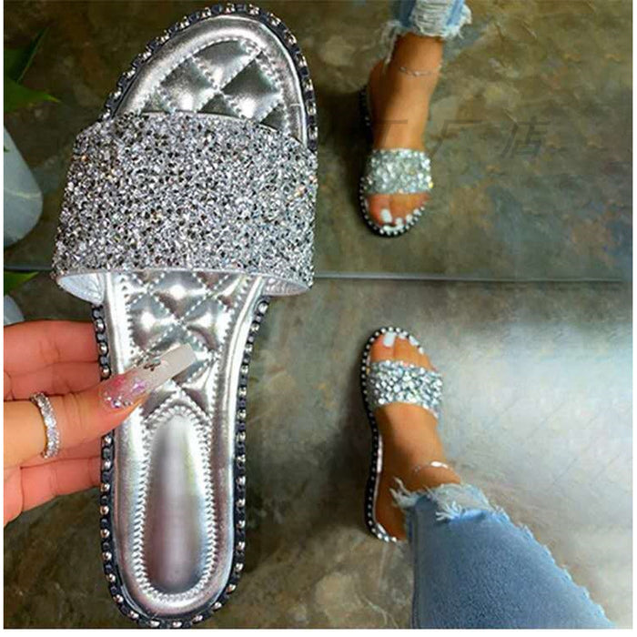 Zapatos al por mayor de gran tamaño, verano, una palabra, sandalias de dhinbo de dhinestone zapatos para mujeres jdc-sd-zuim006