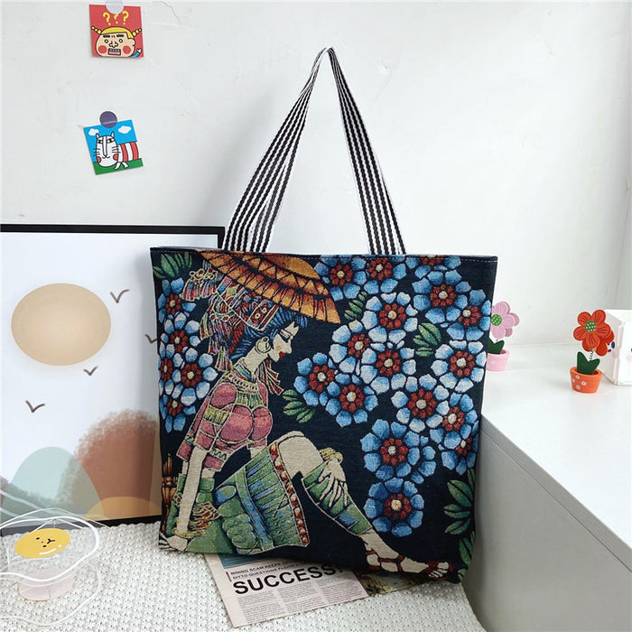 Wholesale Handbag Canvas Ethnic Style Retro Painted Shoulder Tote Bag MOQ≥2 JDC-HB-Weis001
