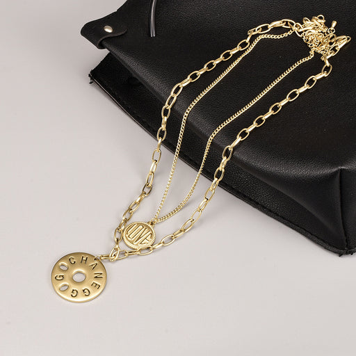 Jewelry WholesaleWholesale Stainless Steel Gold Plated Double Layer Double Pendant Necklace JDC-NE-YS062 Necklaces 艺昇 %variant_option1% %variant_option2% %variant_option3%  Factory Price JoyasDeChina Joyas De China