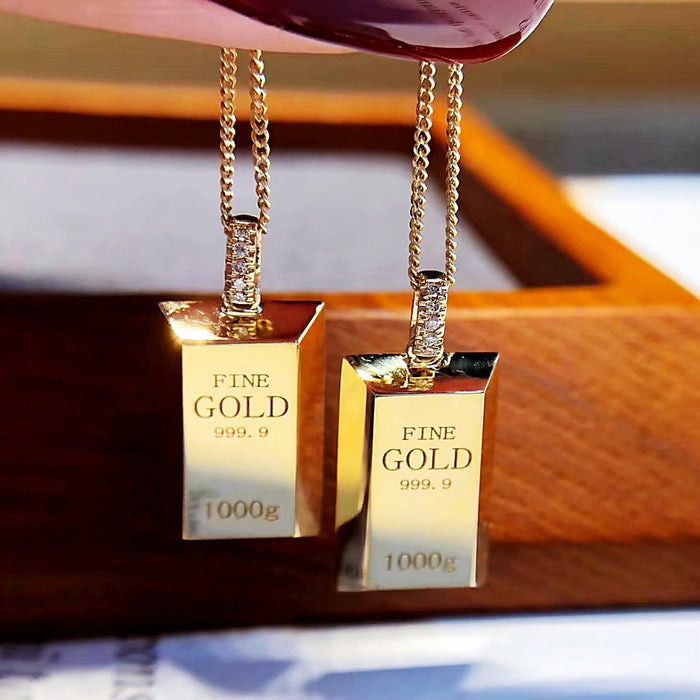 Wholesale Necklace Brass Small Gold Bar Gold Brick Pendant JDC-NE-DingR002