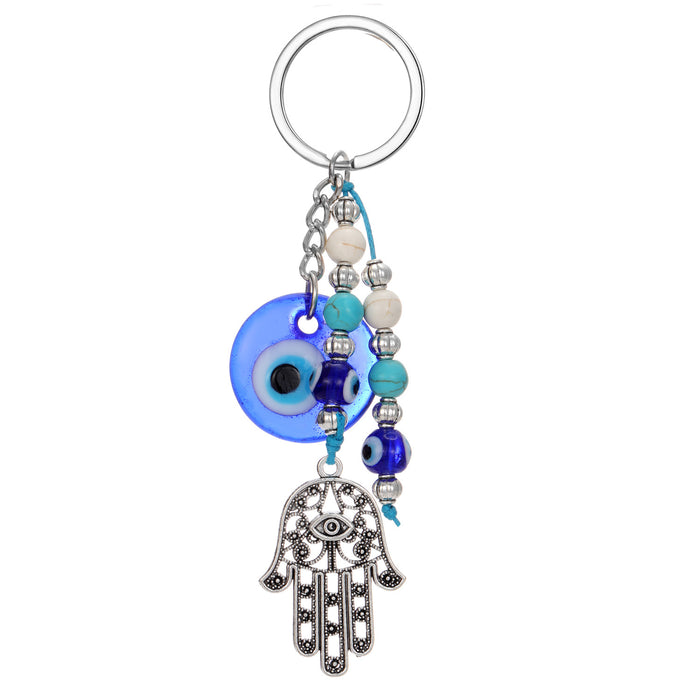 Wholesale Keychains Alloy Glass Blue Devil's Eye Fatima Palm MOQ≥6 JDC-KC-JueJ011