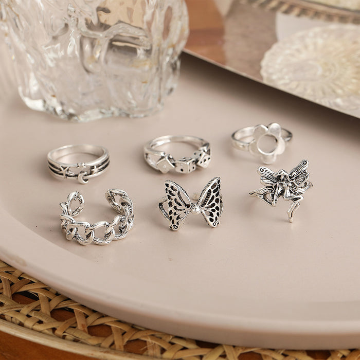 Jewelry WholesaleWholesale Butterfly Genie Dice Chain Joint Alloy Ring Set 6 Piece Set JDC-RS-F086 Rings 韩之尚 %variant_option1% %variant_option2% %variant_option3%  Factory Price JoyasDeChina Joyas De China