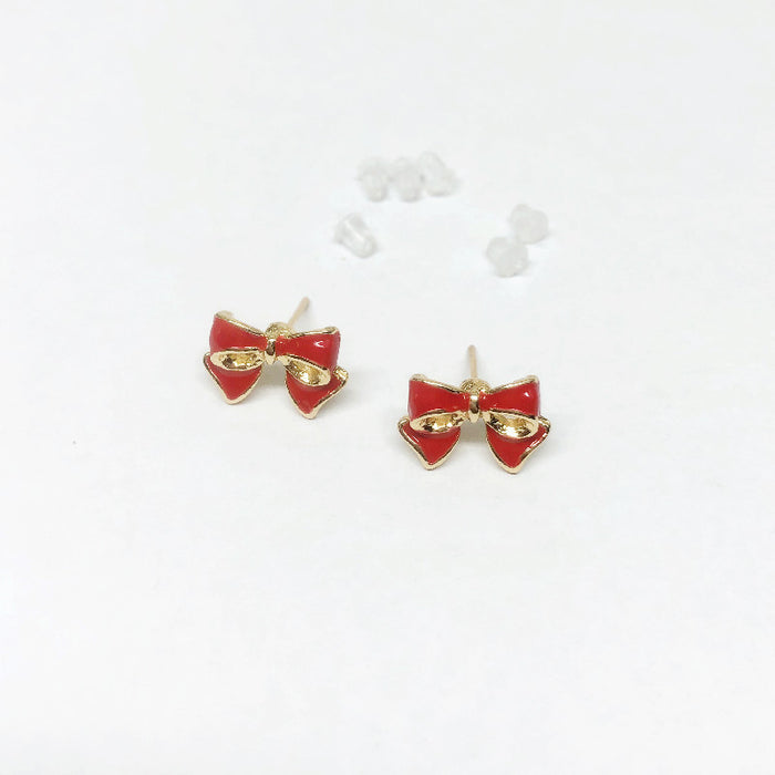 Wholesale Earring Alloy Christmas Red Hat Cane Bow Knot Set JDC-ES-LongX006