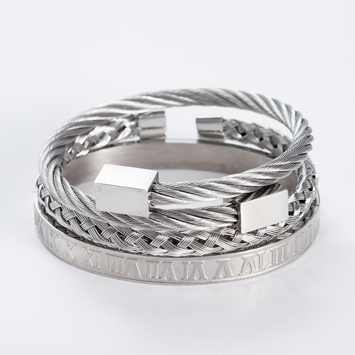 Wholesale Roman Numerals Titanium Steel Bracelet Set of Three JDC-BT-Huangb002