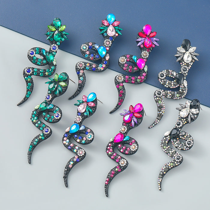 Wholesale Earrings Fancy Color Diamond Alloy Diamond Serpent Floral Boho JDC-ES-JL1041