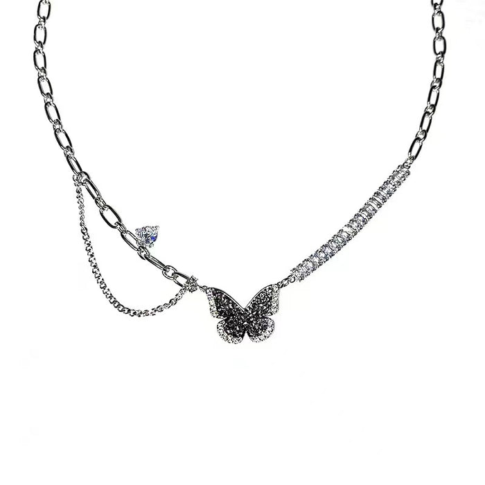 Wholesale Necklace Titanium Steel Black Zircon Butterfly Clavicle Chain MOQ≥3 JDC-ES-NaiS007