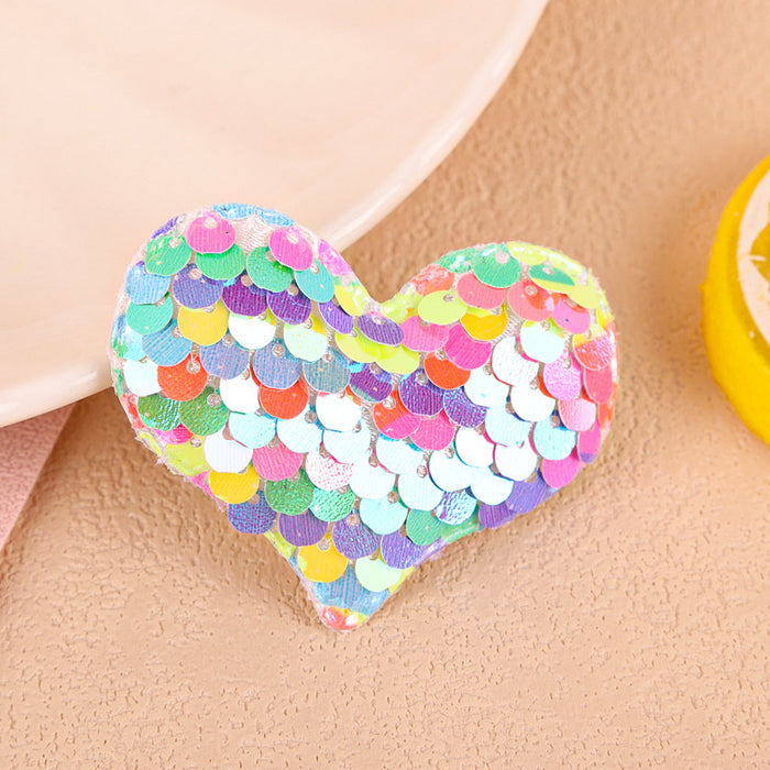 Wholesale Hair Clips Sequin PU Sponge Colorful Love Heart for Kids JDC-HC-oumei002