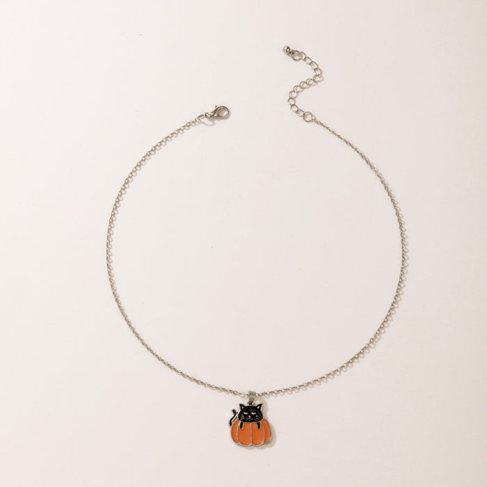 Wholesale Necklace Alloy Halloween Colorful Cat Pumpkin Necklace JDC-NE-TANG002
