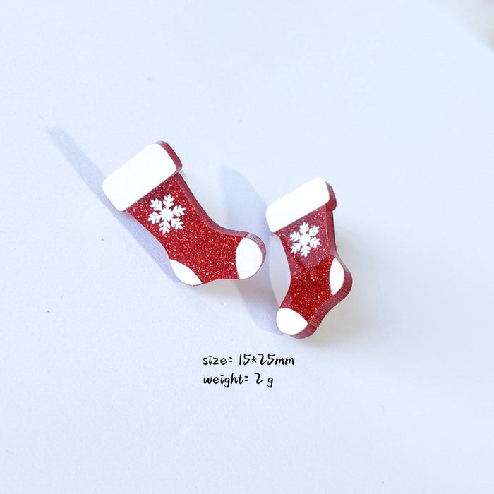 Wholesale Earrings Acrylic Cute Red Glitter Christmas Hats Socks Gloves JDC-ES-Xuep073