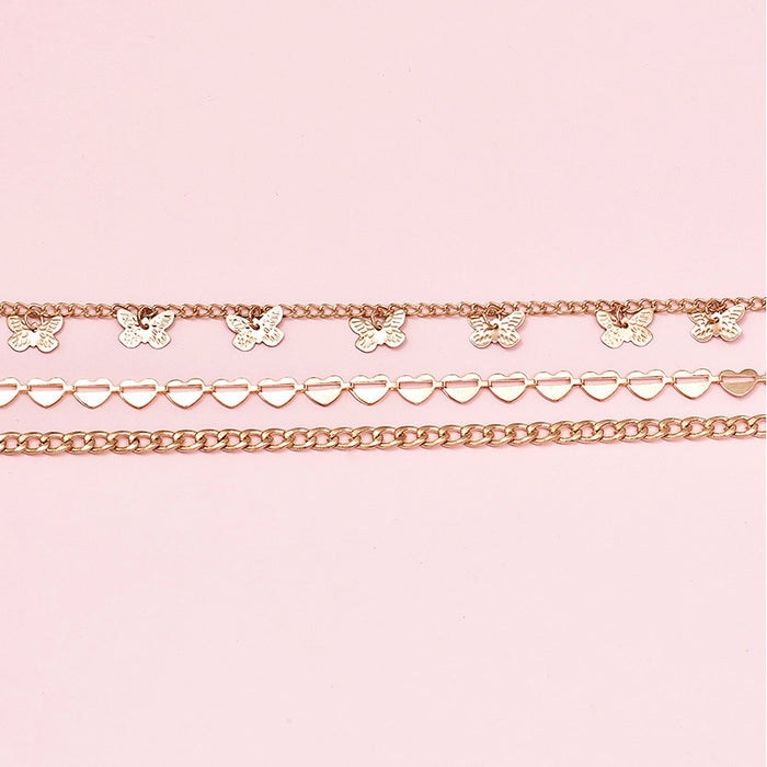 Wholesale Multilayer Metal Butterfly Heart Chain Anklet Combination JDC-AS-Xujue001