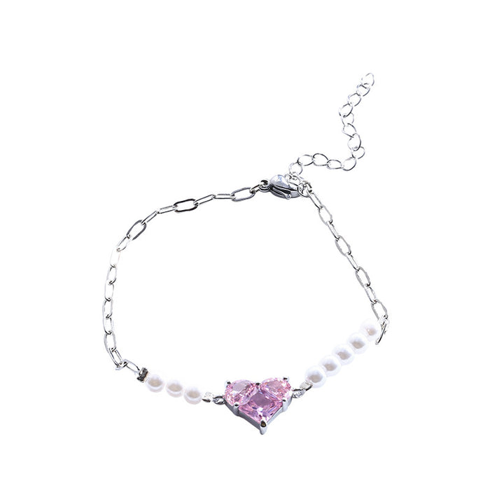 Wholesale Bracelet Alloy Vintage Pearl Pink Love Heart JDC-BT-SW010