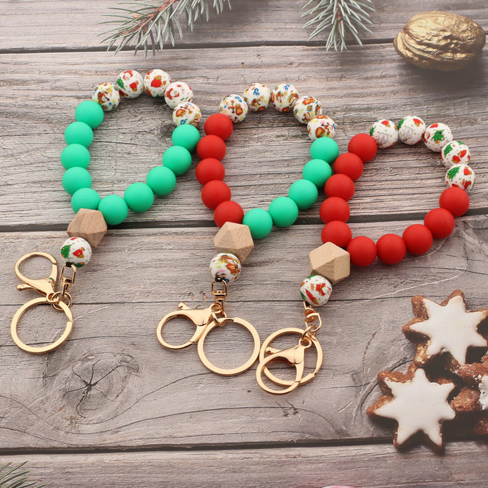 Wholesale Keychains Silicone Beads Wrist Keychains Christmas MOQ≥2 JDC-KC-NuoYi016