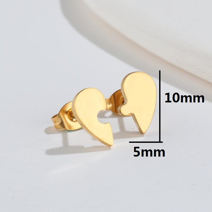 Wholesale Earrings Titanium Steel Asymmetric Puzzle Heart Earrings JDC-ES-JS002