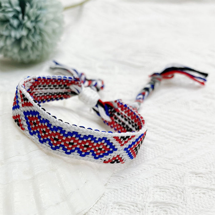 Wholesale Vintage Ethnic Multicolor Pattern Hand Woven Embroidery Tassel Bracelet JDC-BT-HeY018