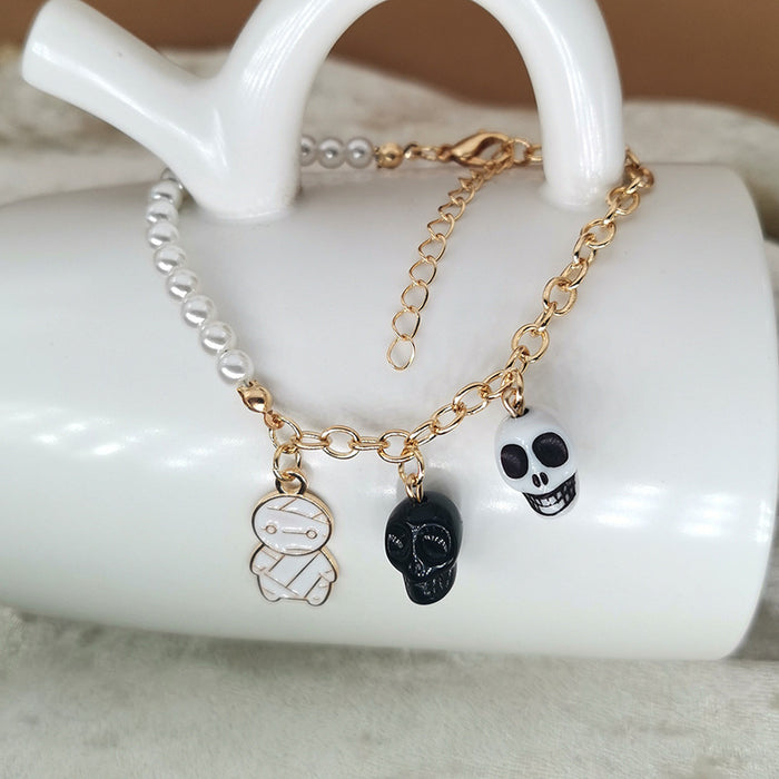 Wholesale Bracelet Alloy Skull Pendant Halloween Beaded MOQ≥2 JDC-BT-HaoL019