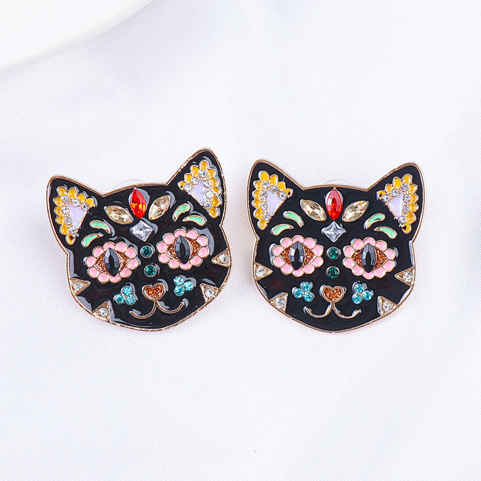 Wholesale Earrings Alloy Black Cat Ear Studs Halloween JDC-ES-JJ261
